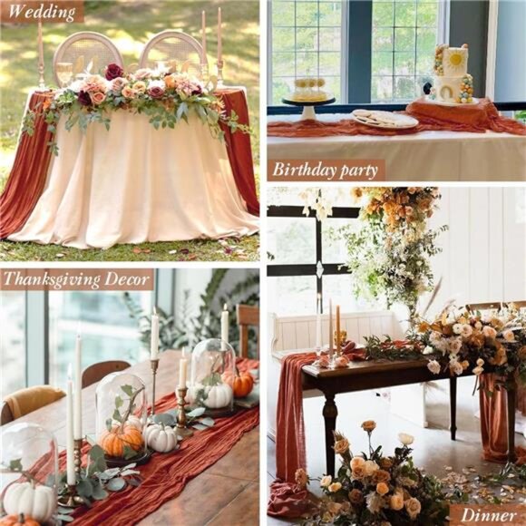 10 Pack Christmas Table Runner Terracotta Cheesecloth Table Runners 35x120 Inch - Picture 4 of 7